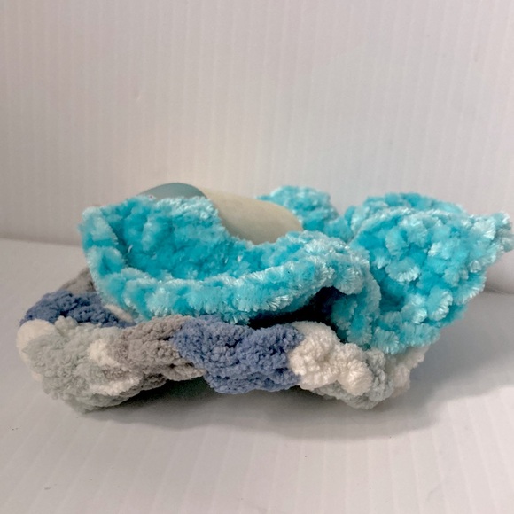 Fuzzy Chenille Scrunchies Camouflage Camo Blue Gray White and Teal NEW Set of 2 - Picture 6 of 11
